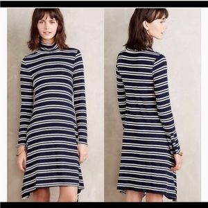 Anthropologie Maeve brand size medium navy white stripe turtleneck dress